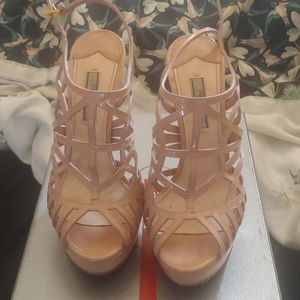 Prada Nude Patten Leather Strappy Platform